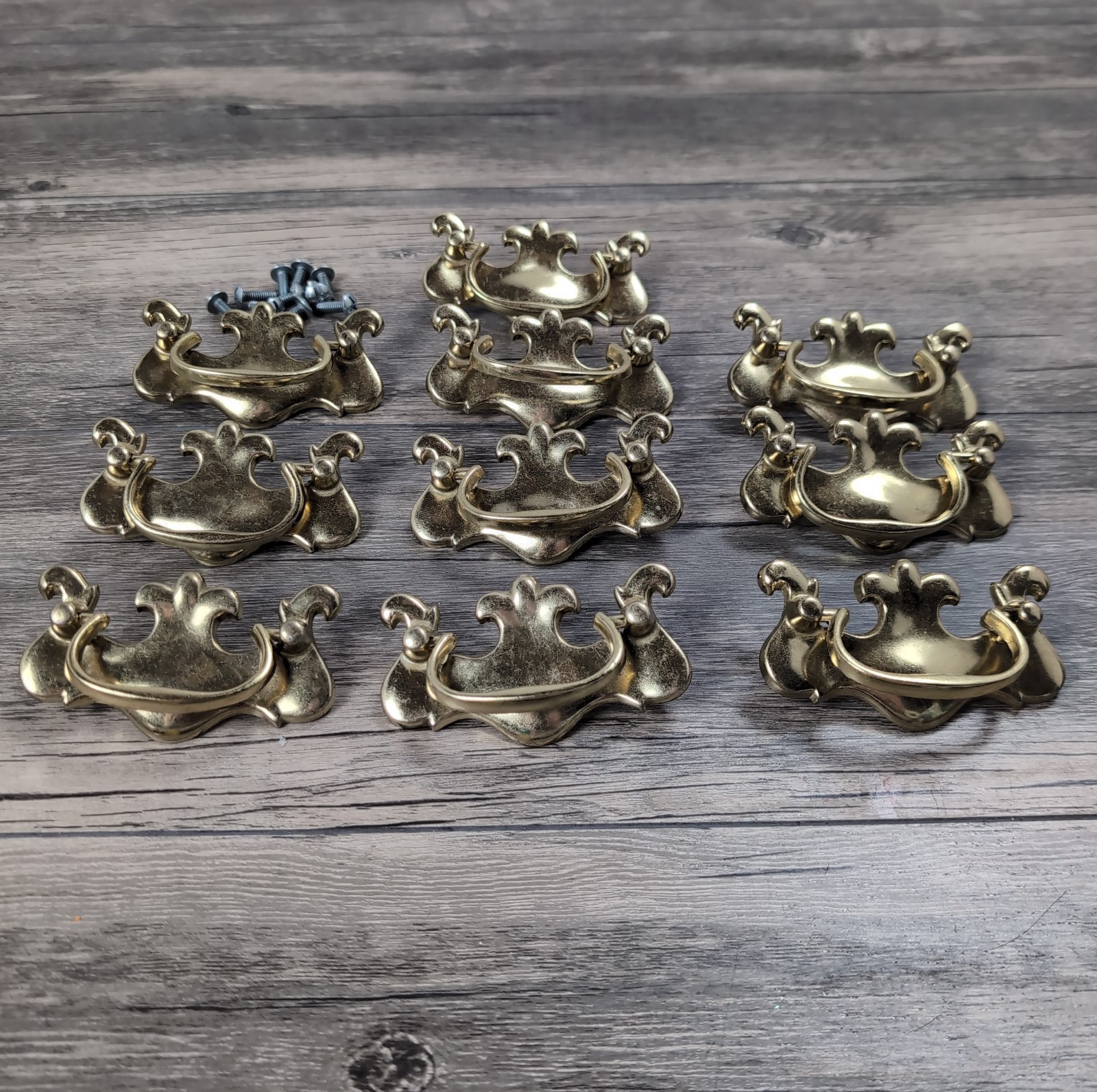 VTG Chippendale Brass Drawer Drop Bail Pull Handles 3-1/4″ Center 10 w/Screws