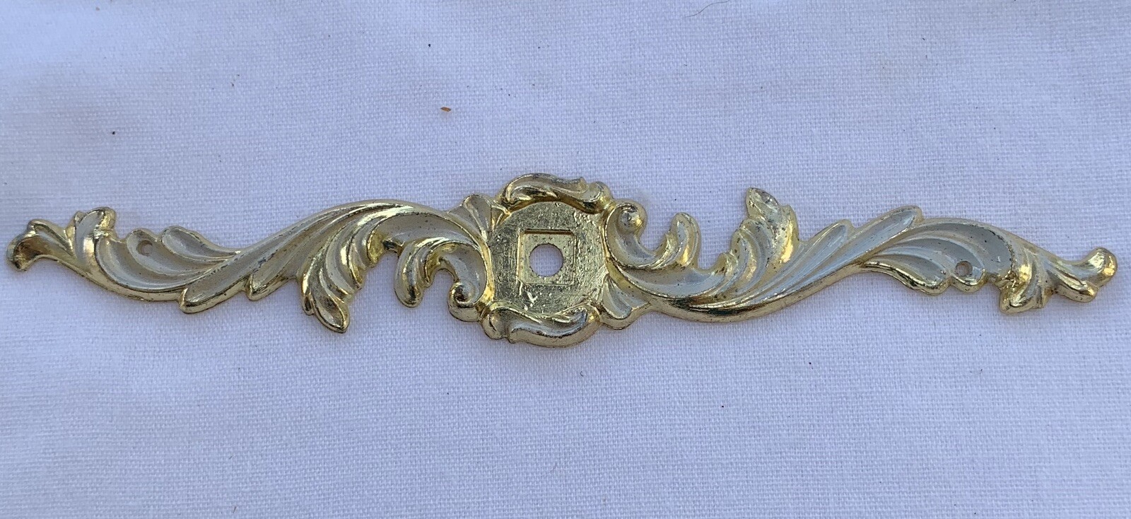 True Vintage Back Plate for Drawer Pull gold brass shabby white enamel paint