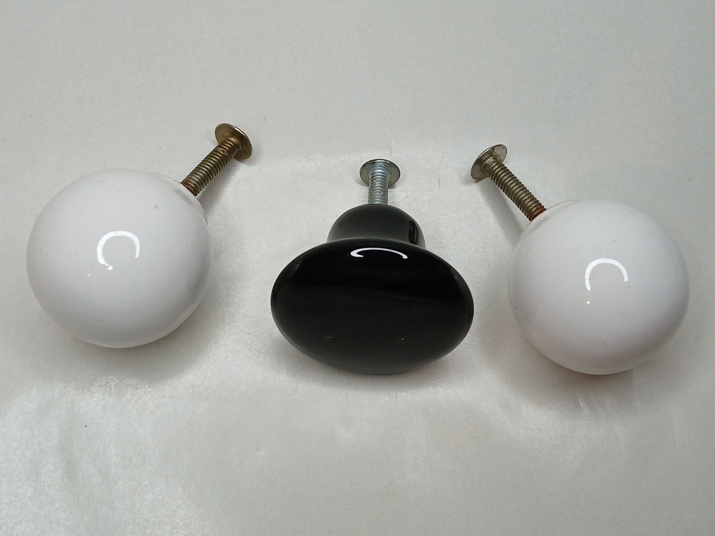 Vintage Round White & Black Porcelain Cabinet Drawer Pulls Lot Of 3 Knobs