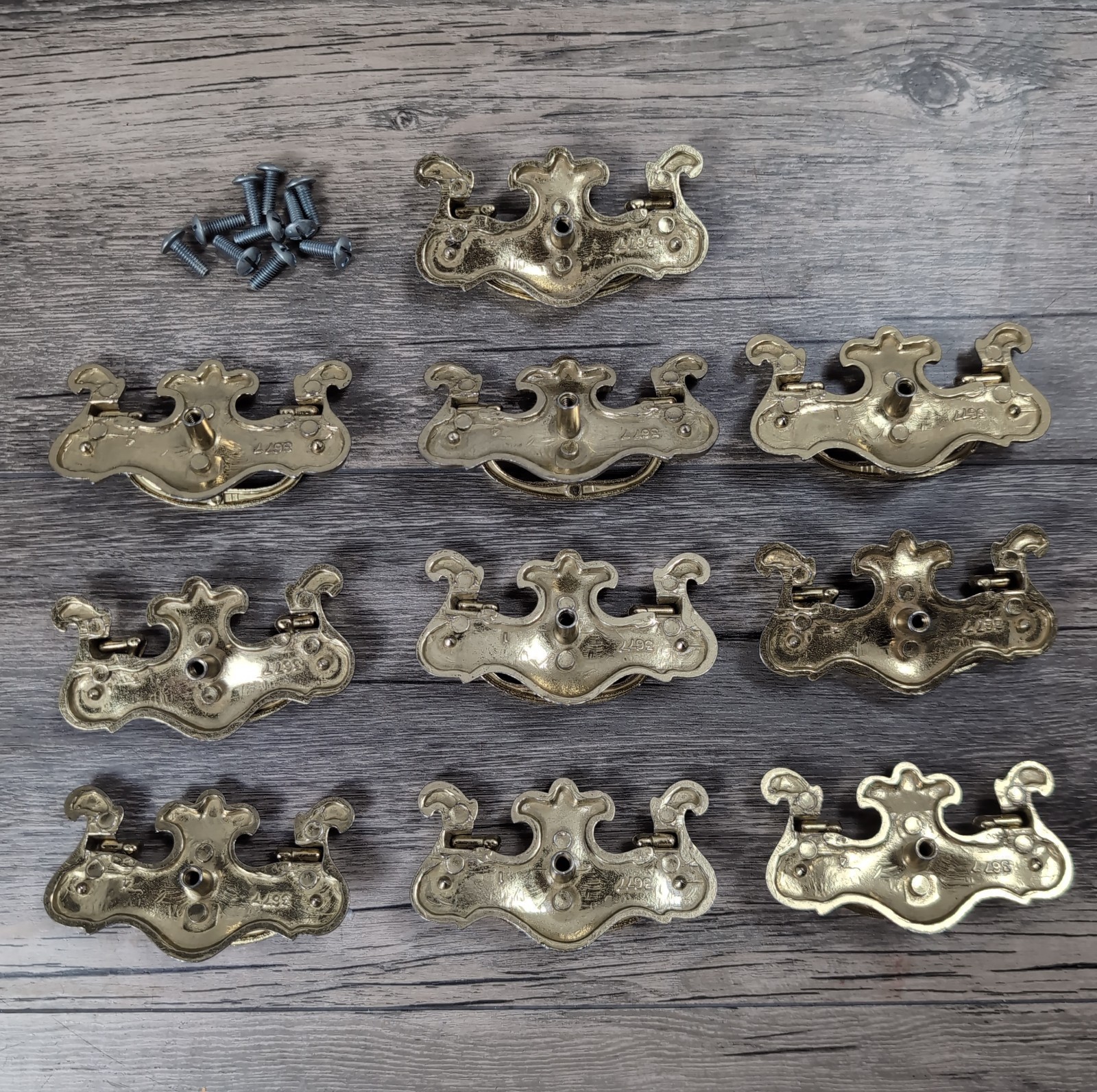 VTG Chippendale Brass Drawer Drop Bail Pull Handles 3-1/4″ Center 10 w/Screws