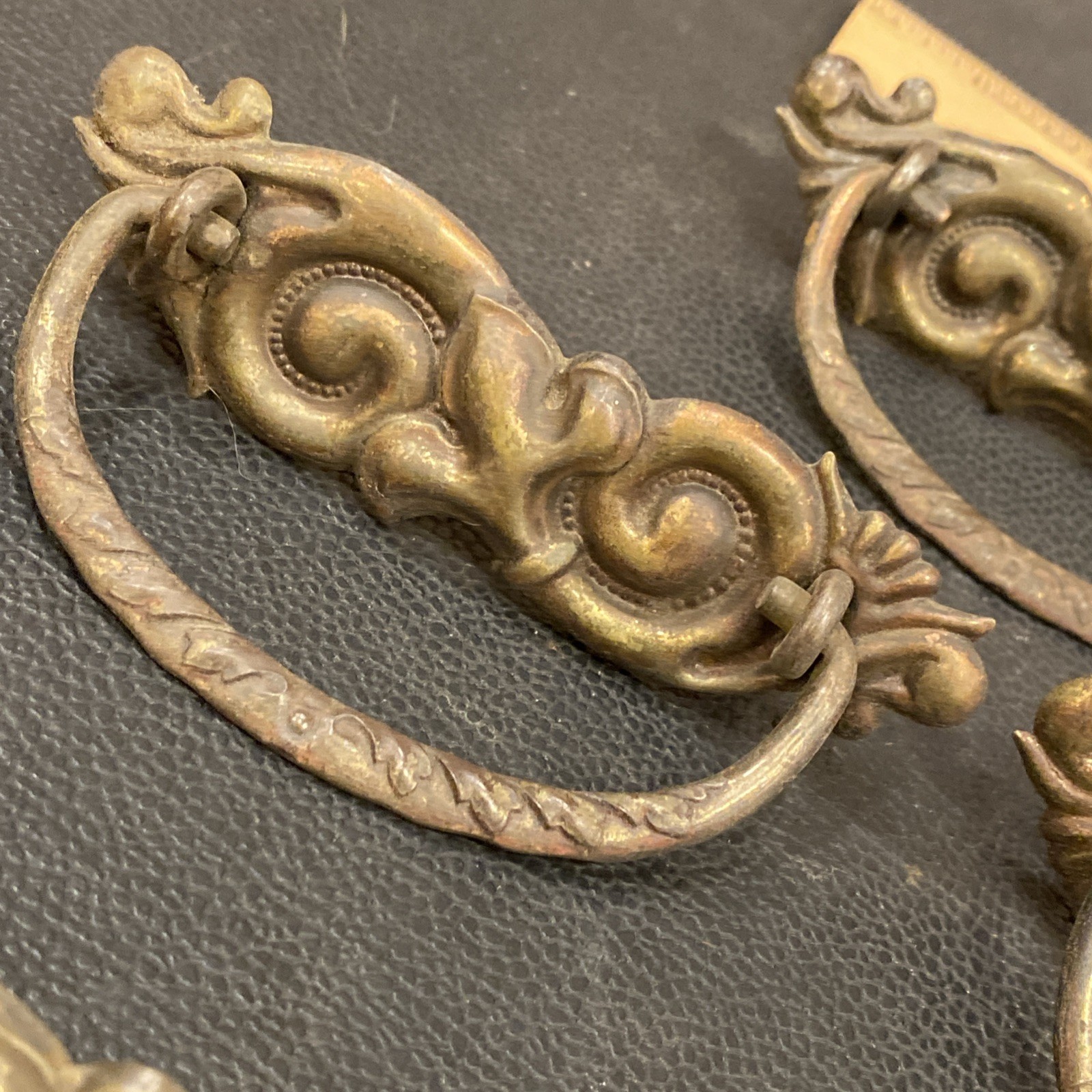 8 Antique Drop Bail Pulls Ornate Nouveau Scroll Fleur De Lis French Lily Flower