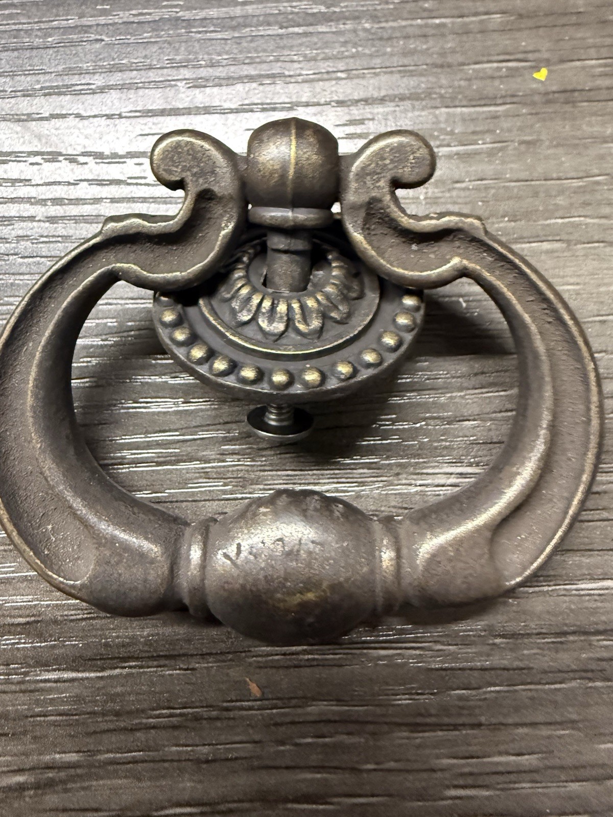 Vintage KBC Knocker Style Drop Bail Pull Handle & Backplate Dark Aged Brass (94)