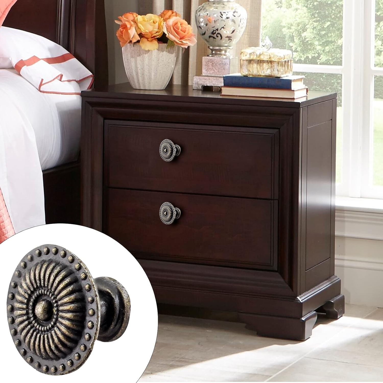 Jiozermi 12 Packs 0.94 Inch Vintage Dresser Knobs Bronze, Small Drawer Knobs, An