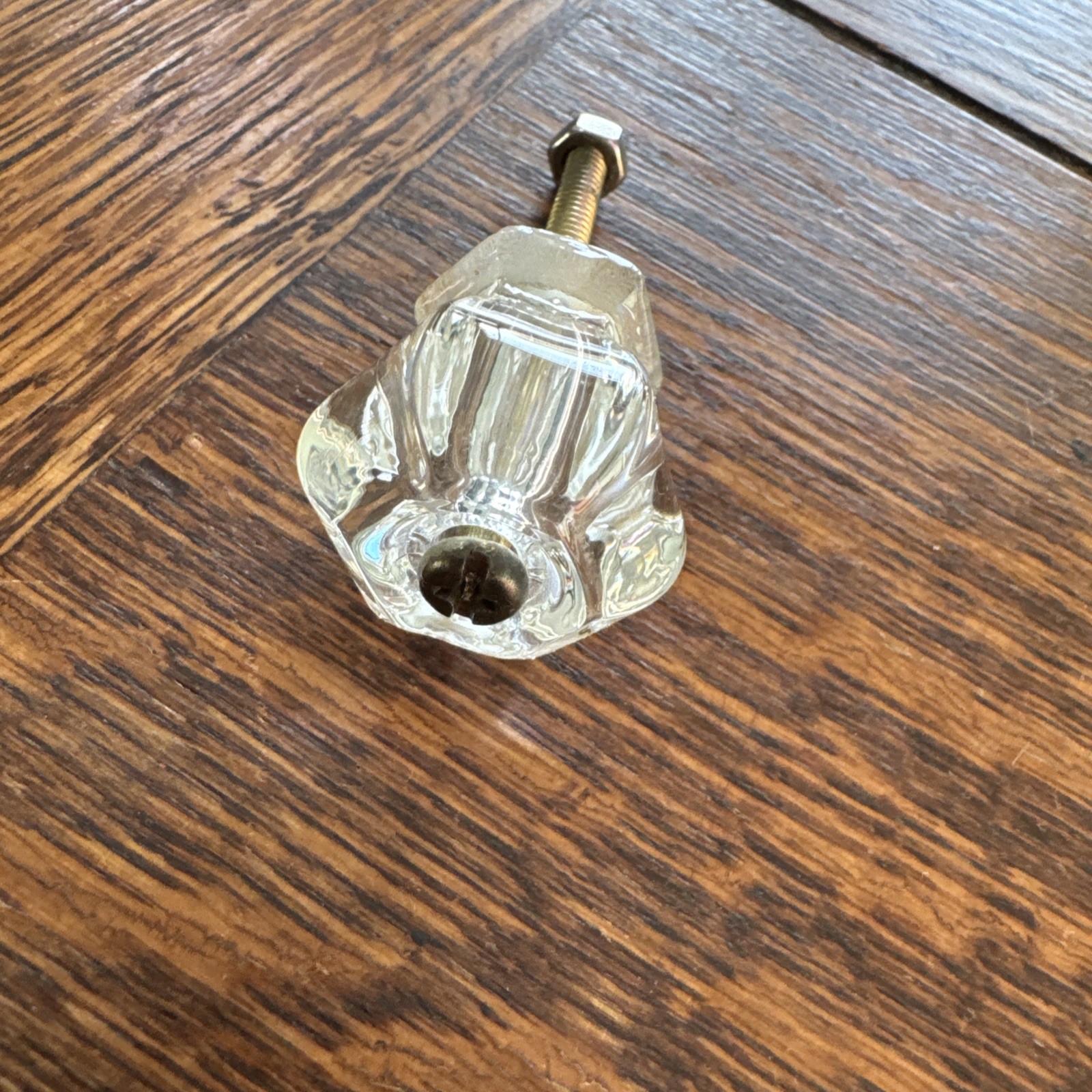 Vintage Glass Hexagon Pull Knob ~ Old Furniture Hardware No Chips or Cracks