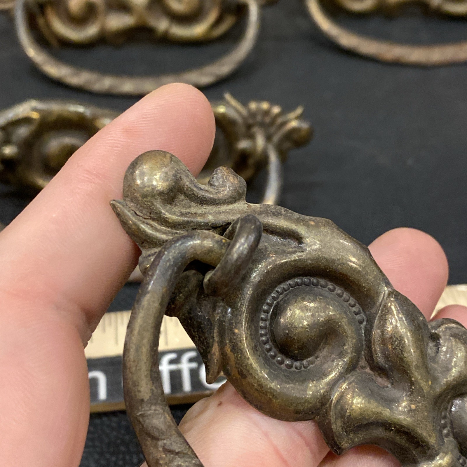 8 Antique Drop Bail Pulls Ornate Nouveau Scroll Fleur De Lis French Lily Flower