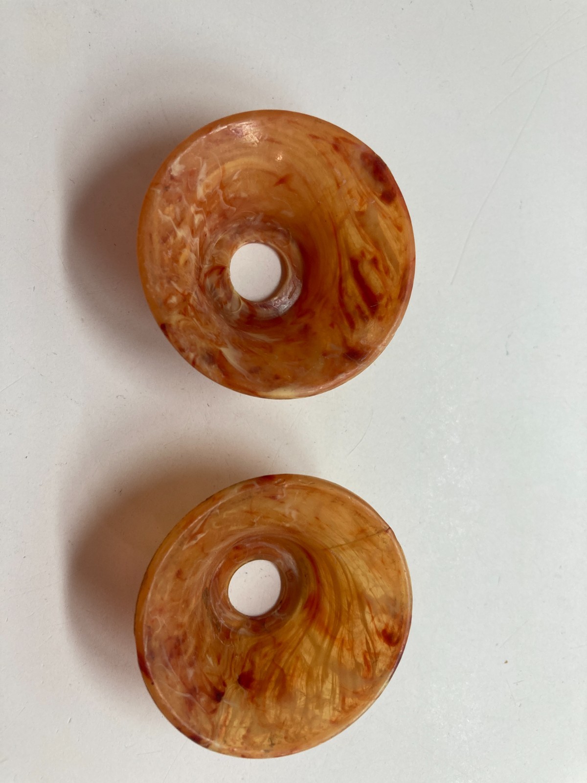 Vintage knob marblelized orange celluloid back plate cups lot of 2