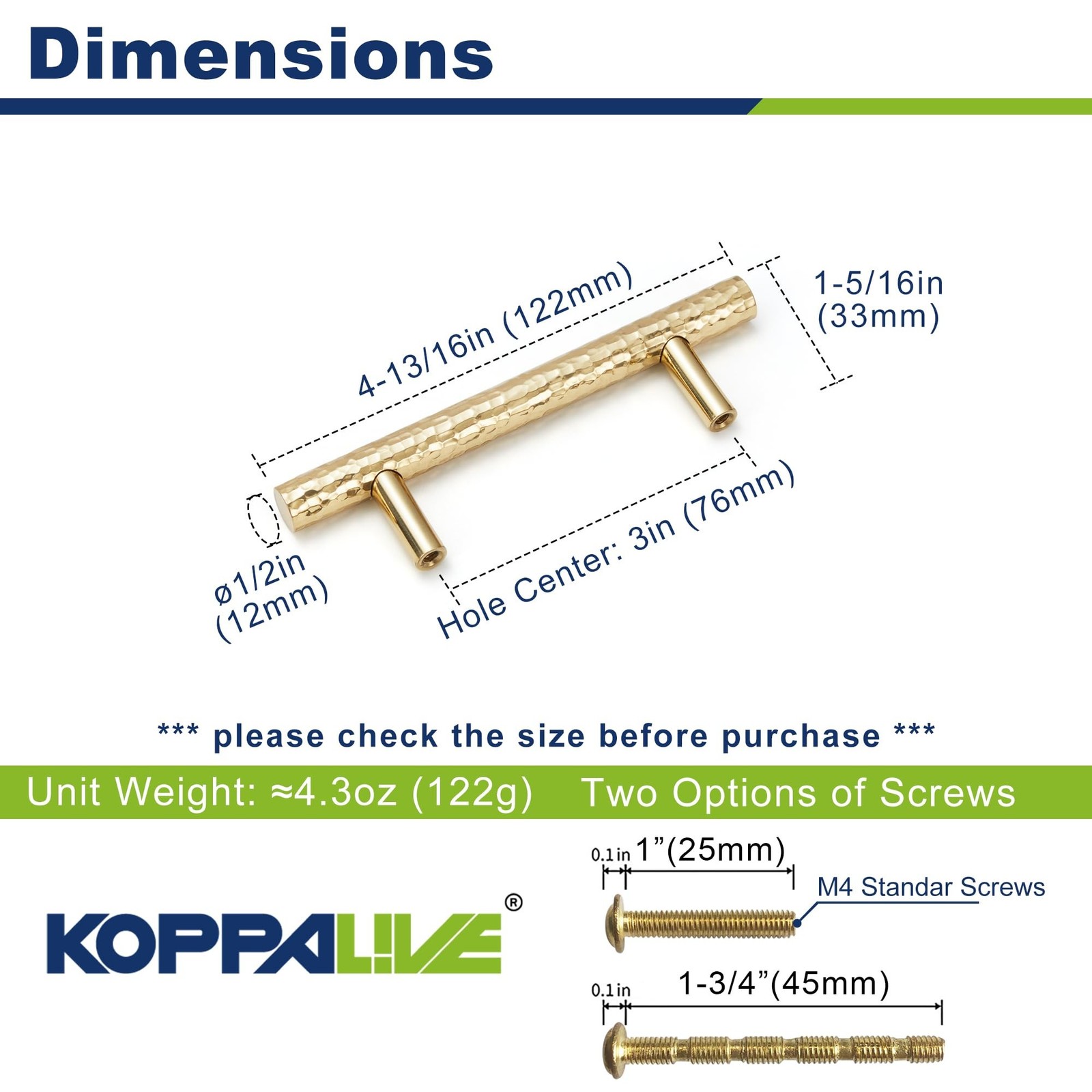 2-Pack Solid Brass Kitchen Cabinet Pulls, Gold Modern T-Bar Handles, 3-Inch H…