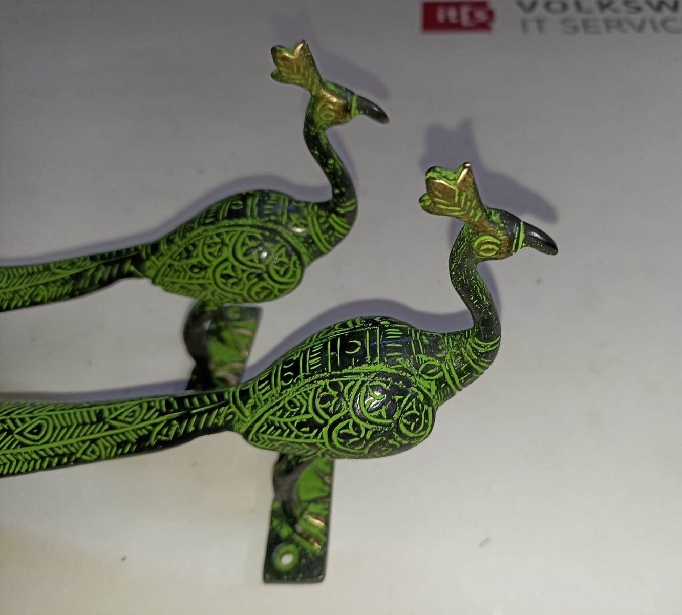 Bird Peacock Door Handle Pair Handmade Antique Design Peafowl Door Decor GTX