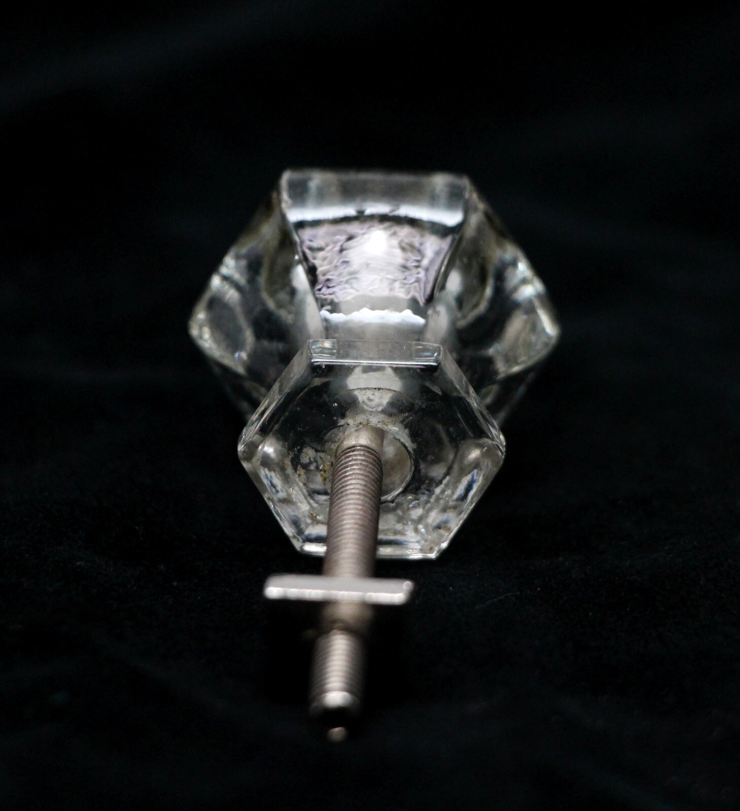 Vintage Hexagon Shaped Clear Glass 1.25 in. Cabinet Drawer Knob