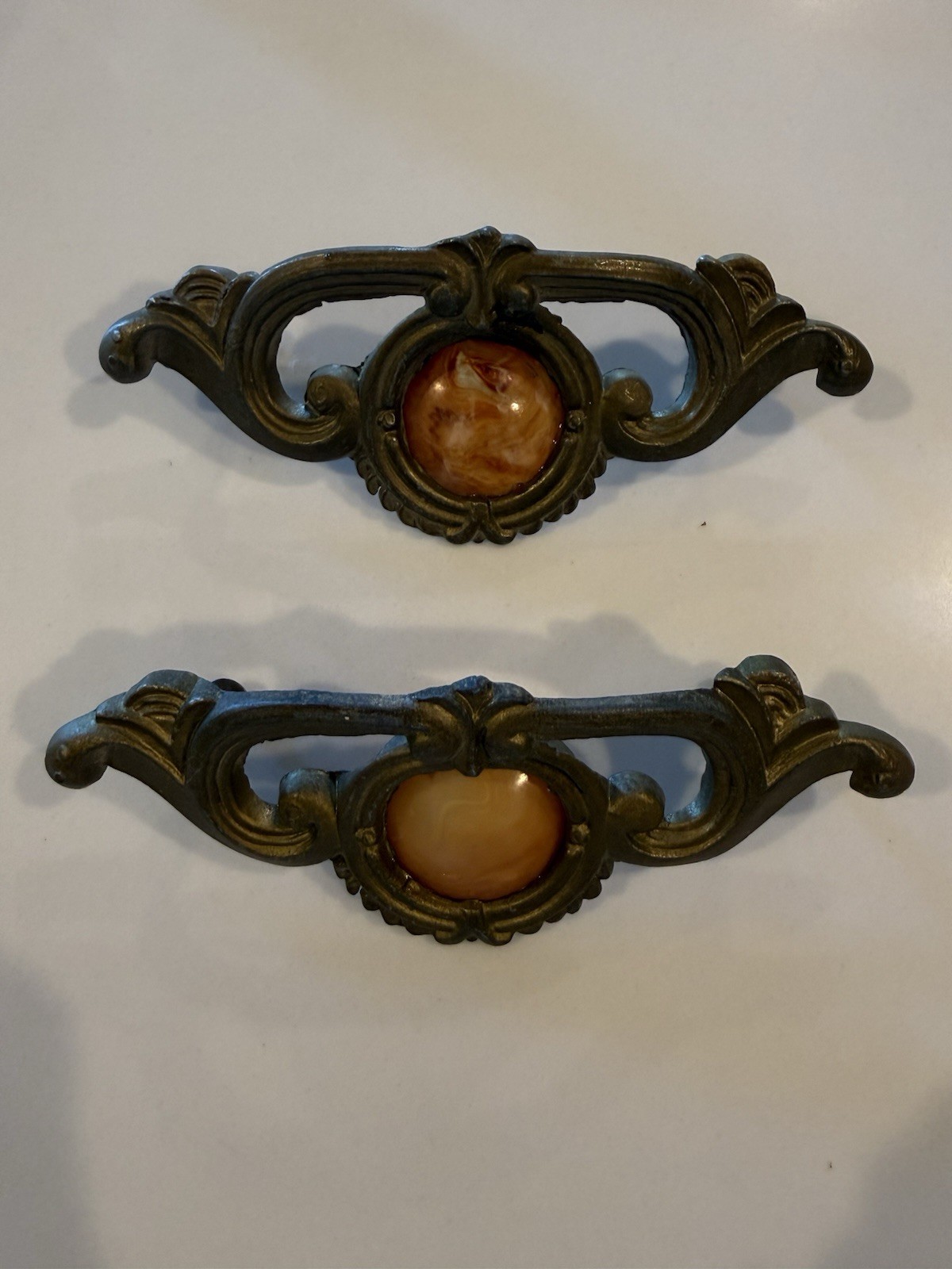 Art Deco Waterfall Style Drawer Pull Tortoise Shell Insert VTG Lot of 2