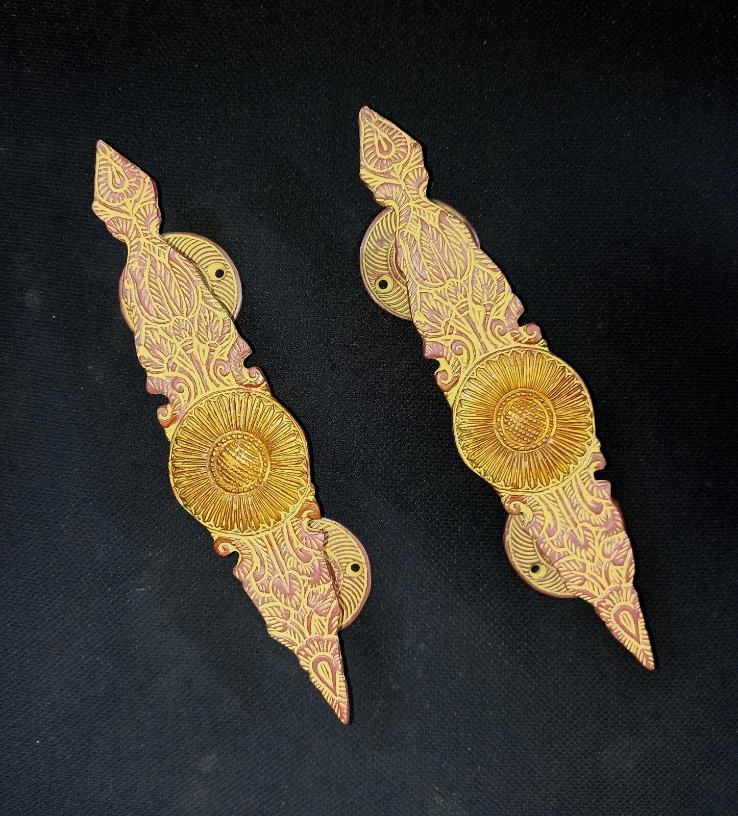 Sunflower Design Door Pull Ornate Hand Carving Floral Handle Handmade Grip HK466