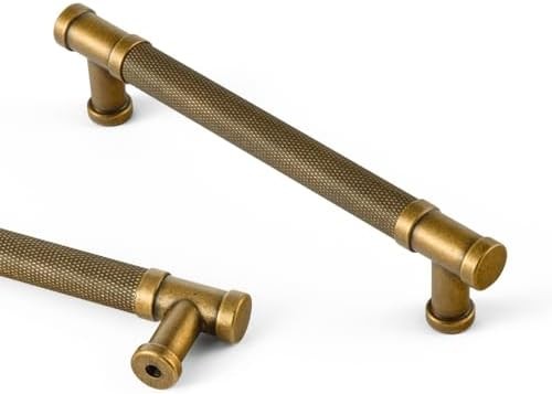 6 Pack Antique Brass Knurled Cabinet Pulls Drawer Handles, 5.04″ c-c Vintage Bra