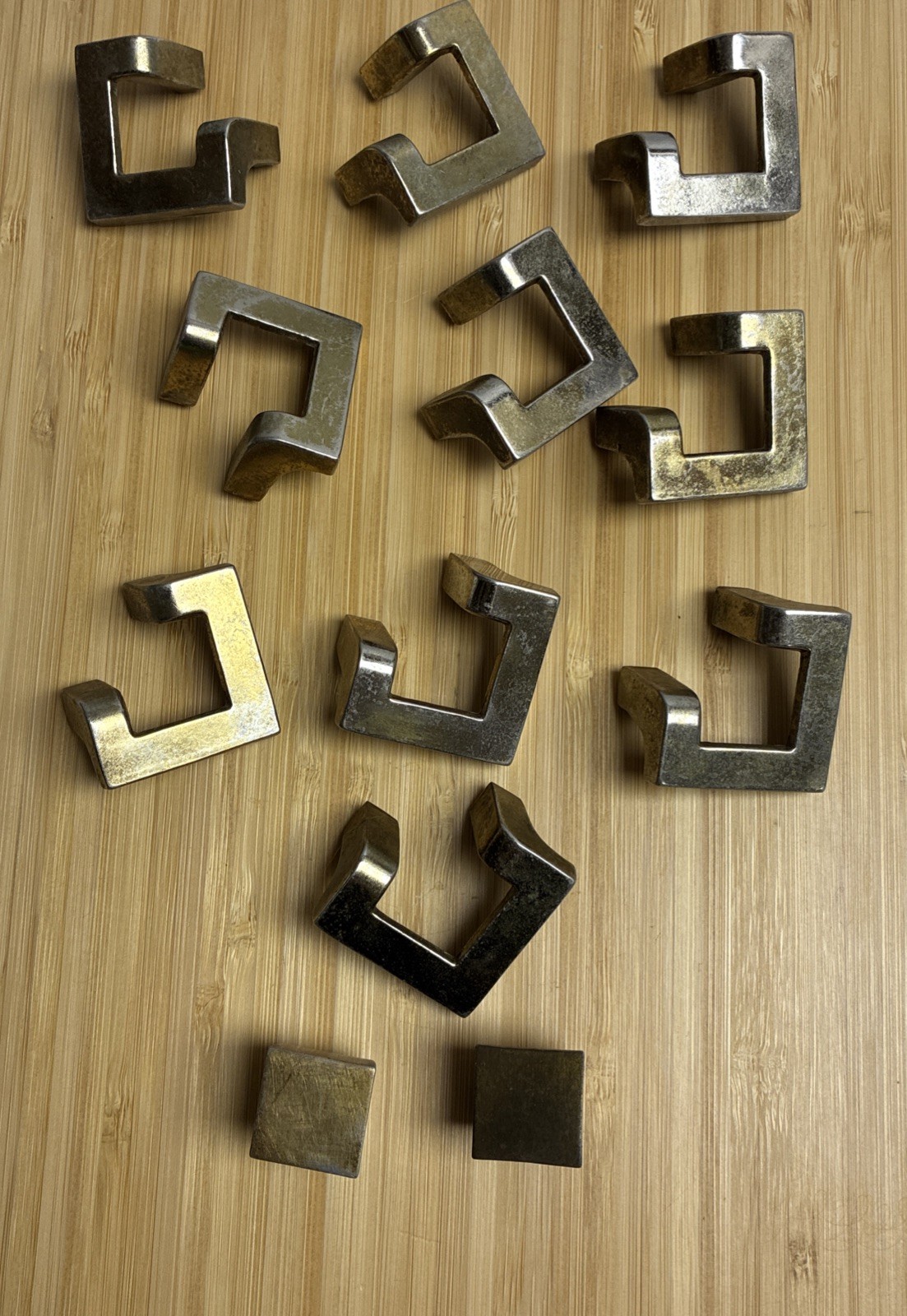 Vintage Keeler Brass KBC Drawer Pulls Lot 10 + 2 Knobs 1” CTC MCM Geometric