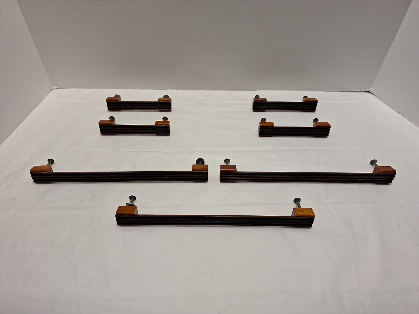 Set of 7 Pulls Butterscotch Solid Brass Bakelite Art Deco MCM Vintage Read Pics