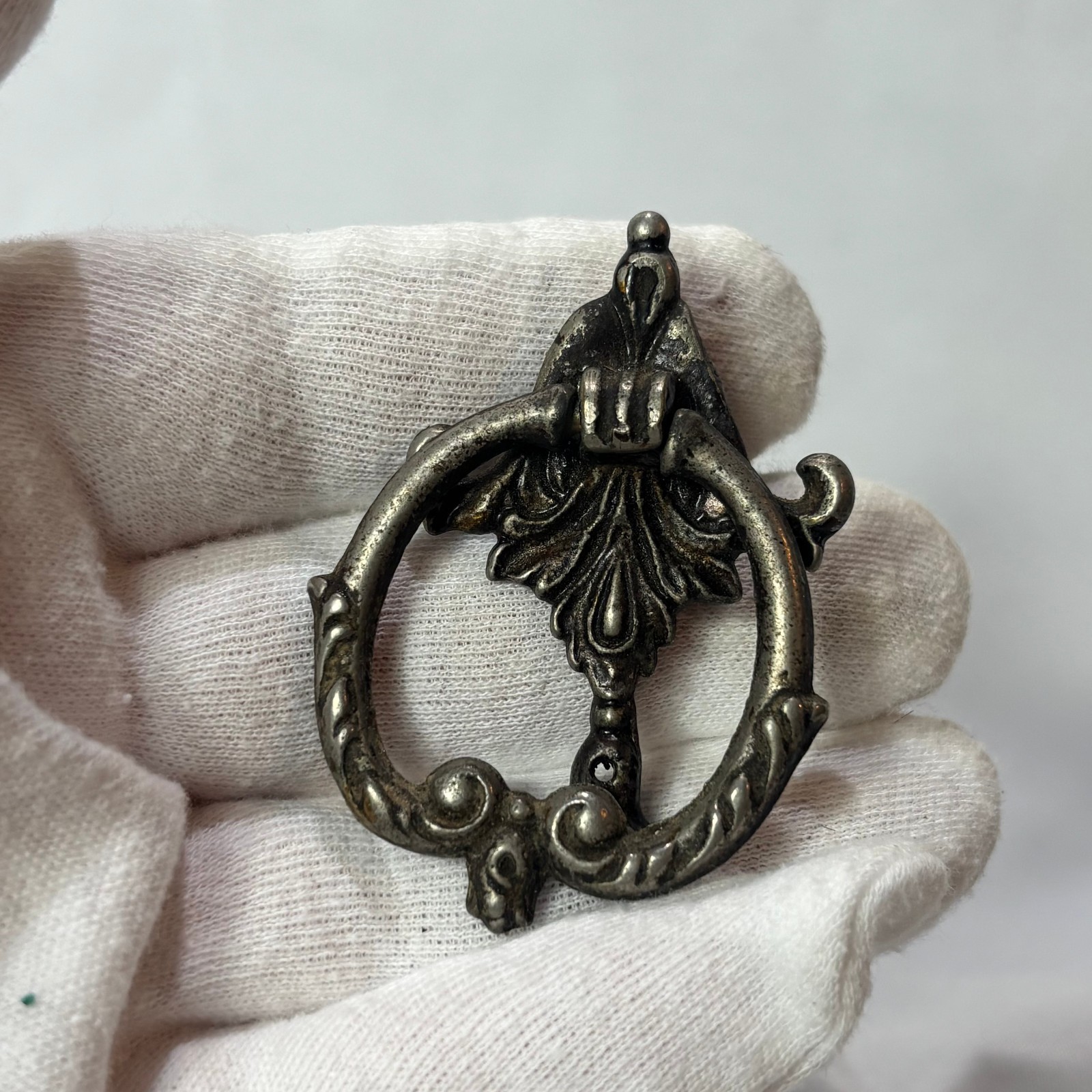 Antique French Provincial Drawer Pulls Victorian Bail Drop Silver Tone #2976