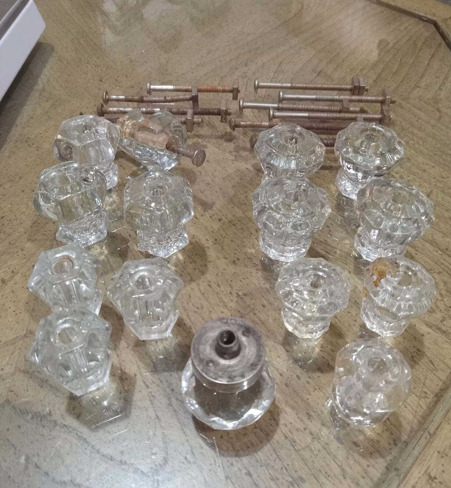 Set 15 Drawer Knobs Antique Clear Crystal Glass Dresser Cabinet Pulls Hardware