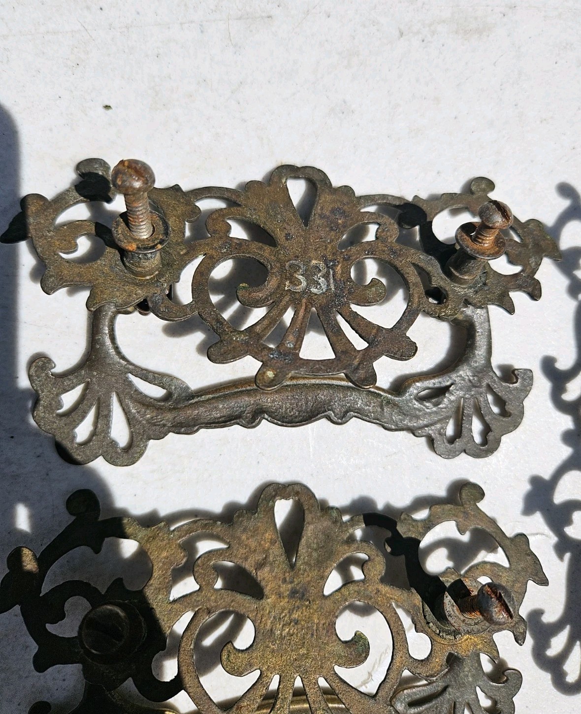 Antique Drawer Pulls Handles Old Furniture Vintage Brass Hardware 5 1/2″ x 3″