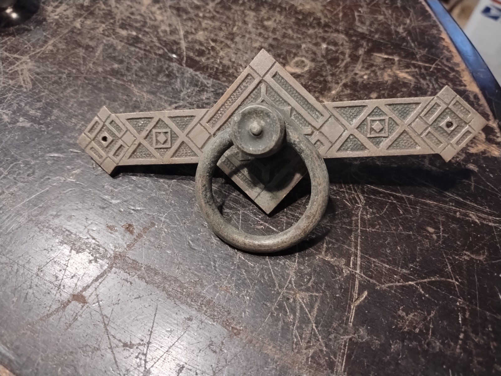 Large Antique Vtg EASTLAKE Solid Brass Dresser Ring Pull Ornate Victorian