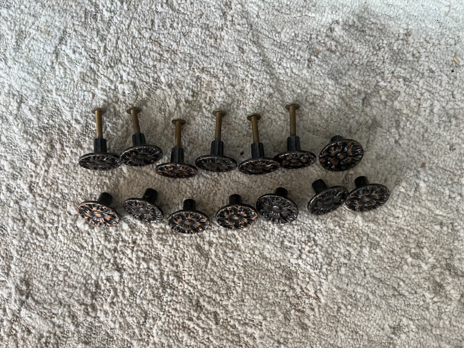 Vtg, Bronze, French Provincial Drawer/Cabinet Knob, Floral Round 1” , Lot of 14
