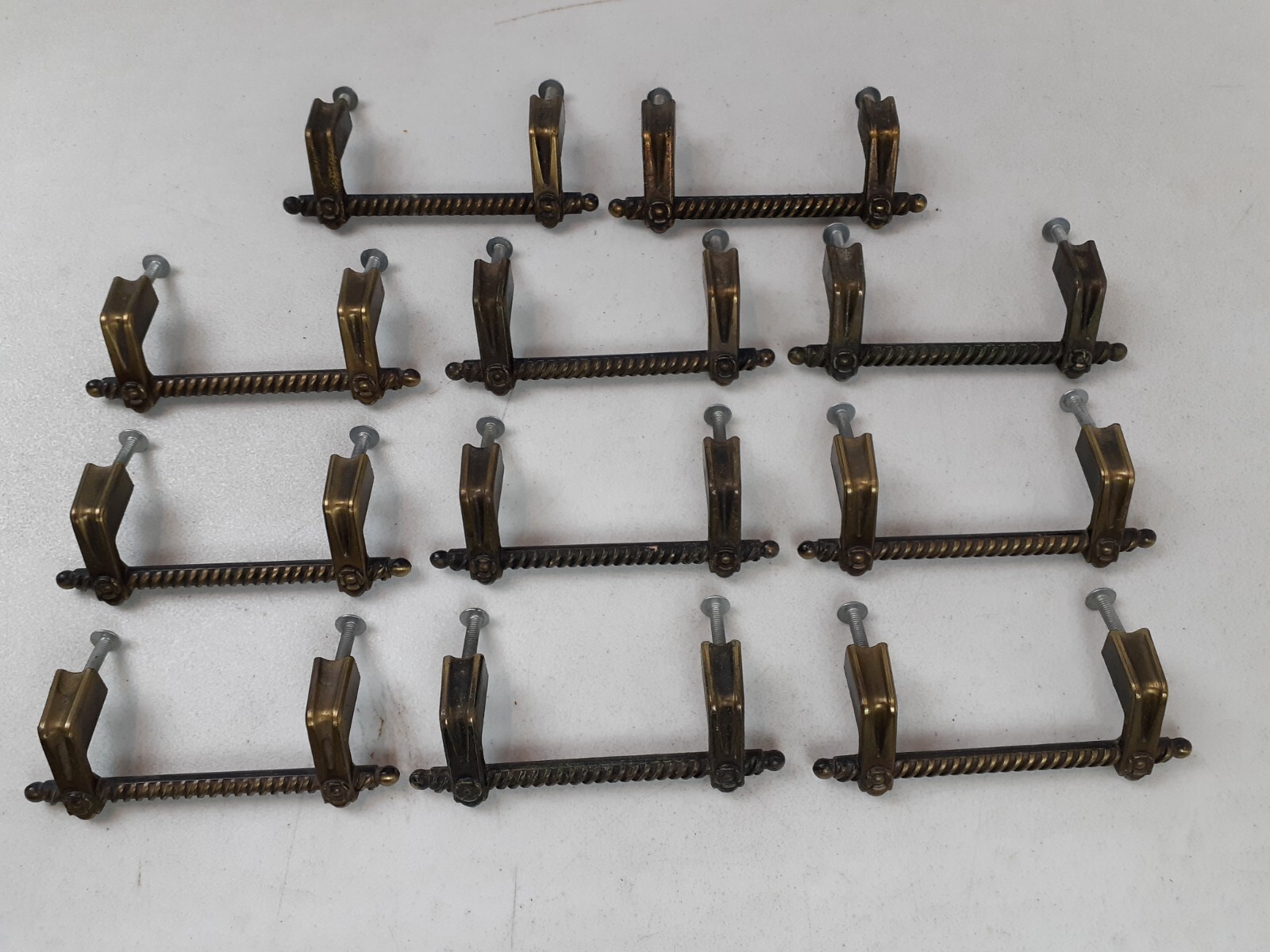 Lot of 11 Vintage Ajax “Roped” Metal Drawer Pull/Cabinet Handles w Screws 4.5″