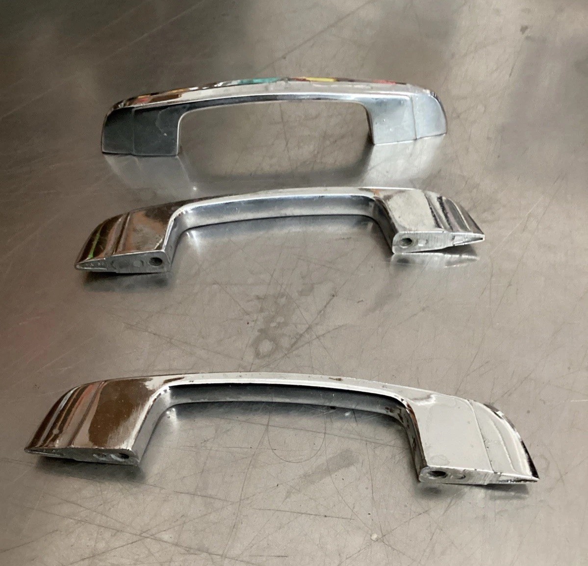 Lot of 3 Vintage Chrome Drawer Cabinet Pulls Handles Retro Art Deco 4.5”