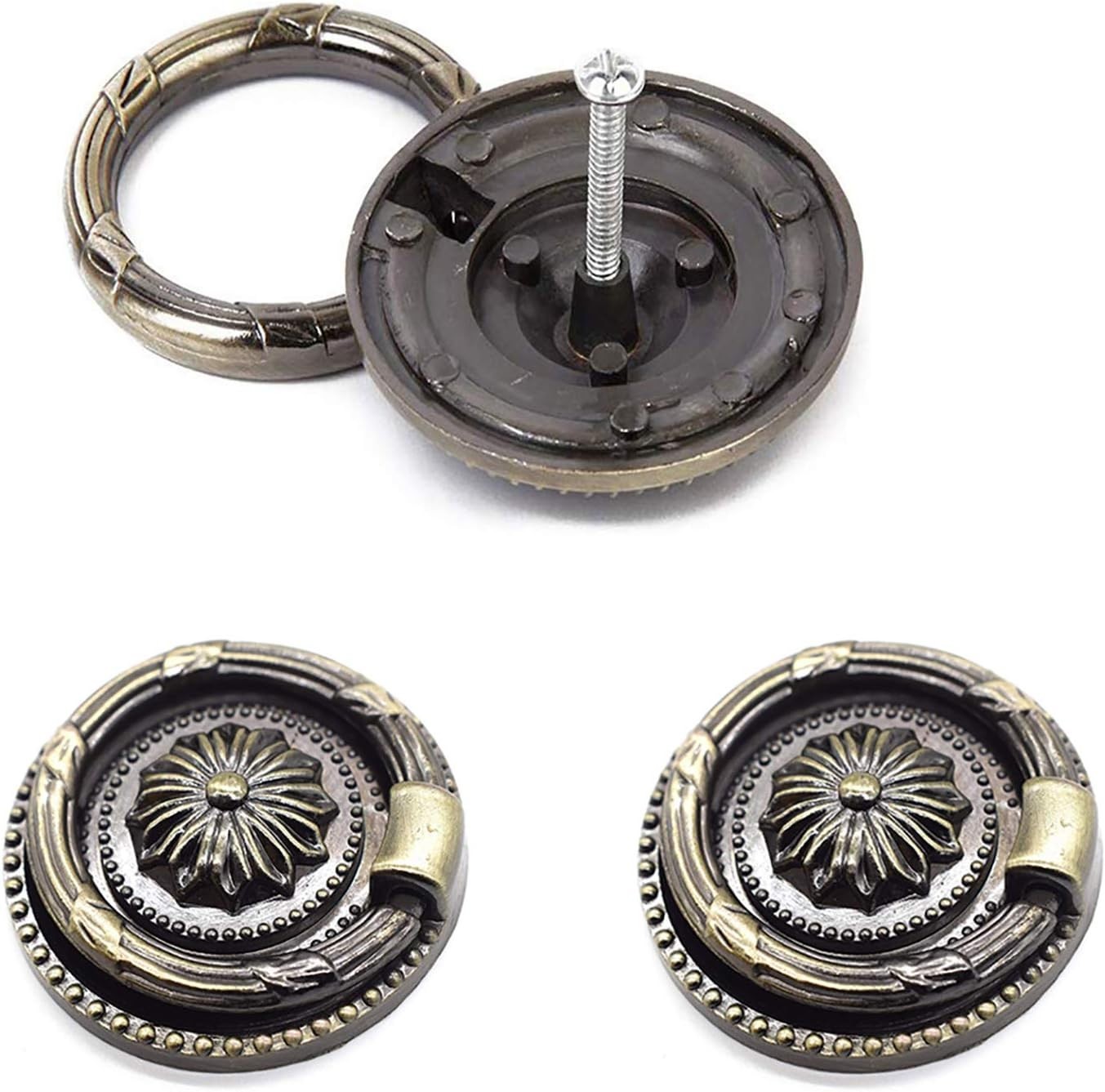 6 Pack Antique Bronze Drawer Pulls 1.77″ Round Ring Handles Cabinet Knobs