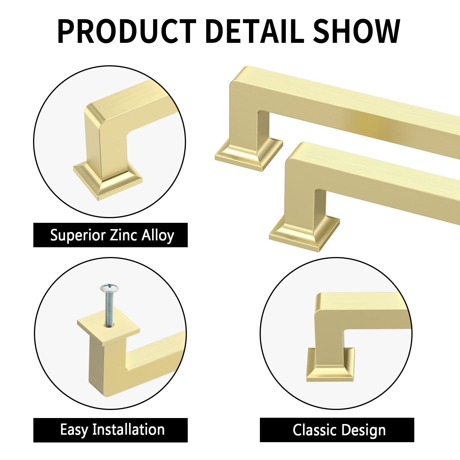 10 Pack 5″(128mm) Brushed Brass Cabinet Pulls Kitchen Cabinet Handles Gold Dr…