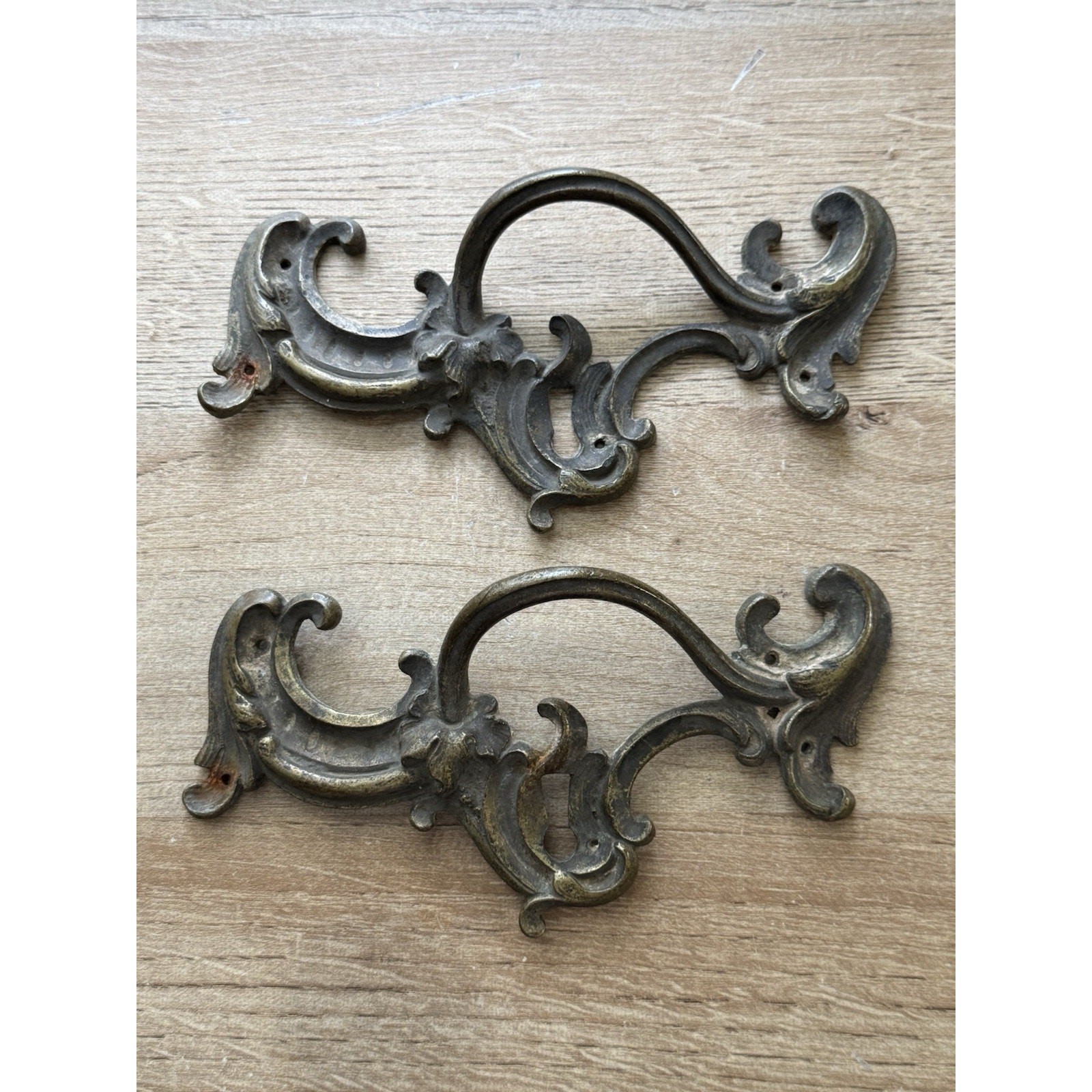 Pair Antique Drawer Pull Handles French Rococo Louis XV 1800s Bronze 6″
