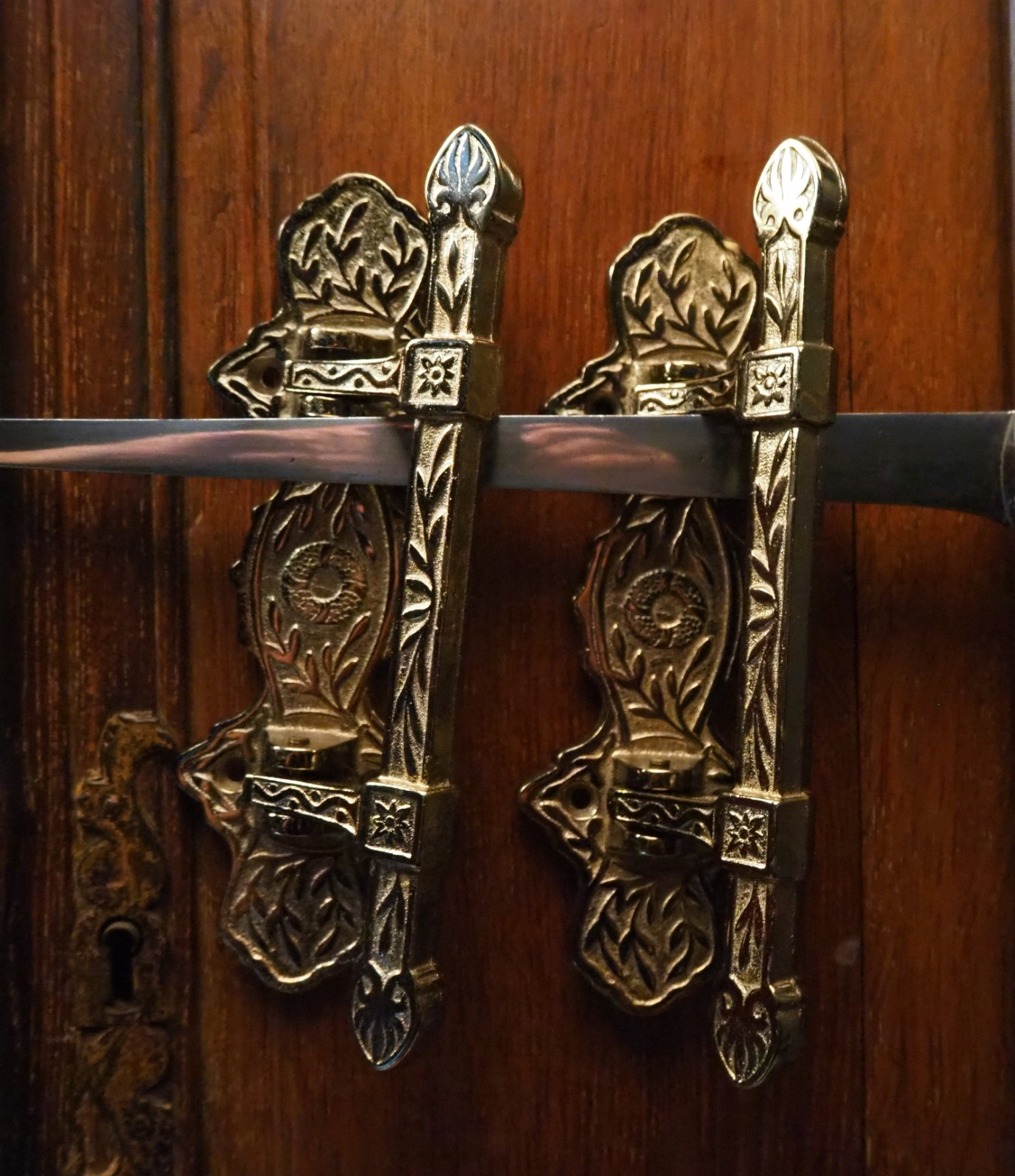 Antique French Lot of 4 Gothic brass look Coffin Handles
