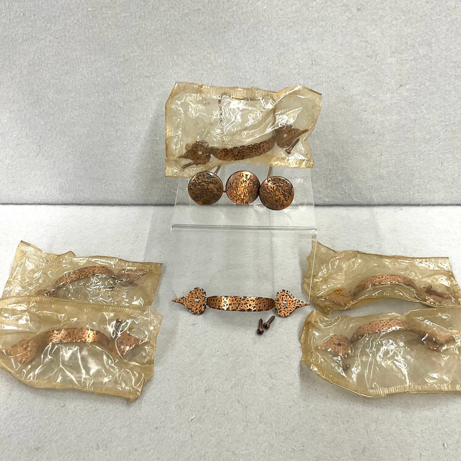 Vintage Hand Hammered Style Copper Cabinet Hardware 6 Drawer Pulls 3 Drawer