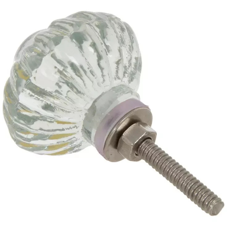 6 Clear Glass 1.38″ round Drawer Pull furniture door knob floral daisy scallop