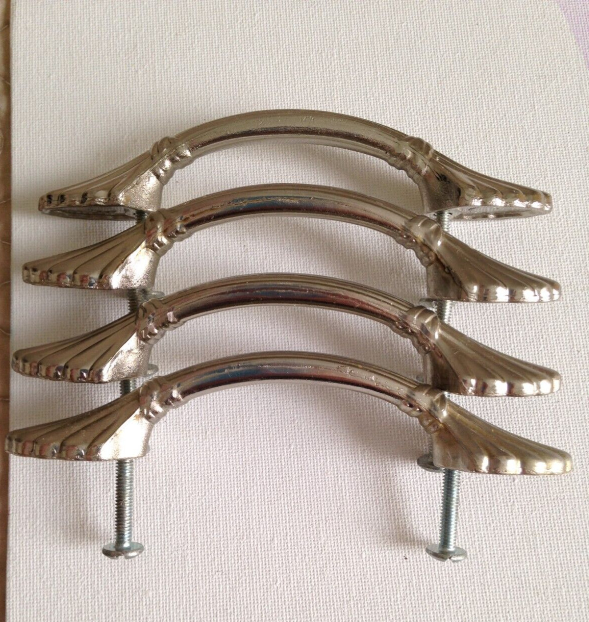 Vintag Art Deco Silver Tone Drawer Pulls Dresser Handle Set of 4 Pat No D355 839
