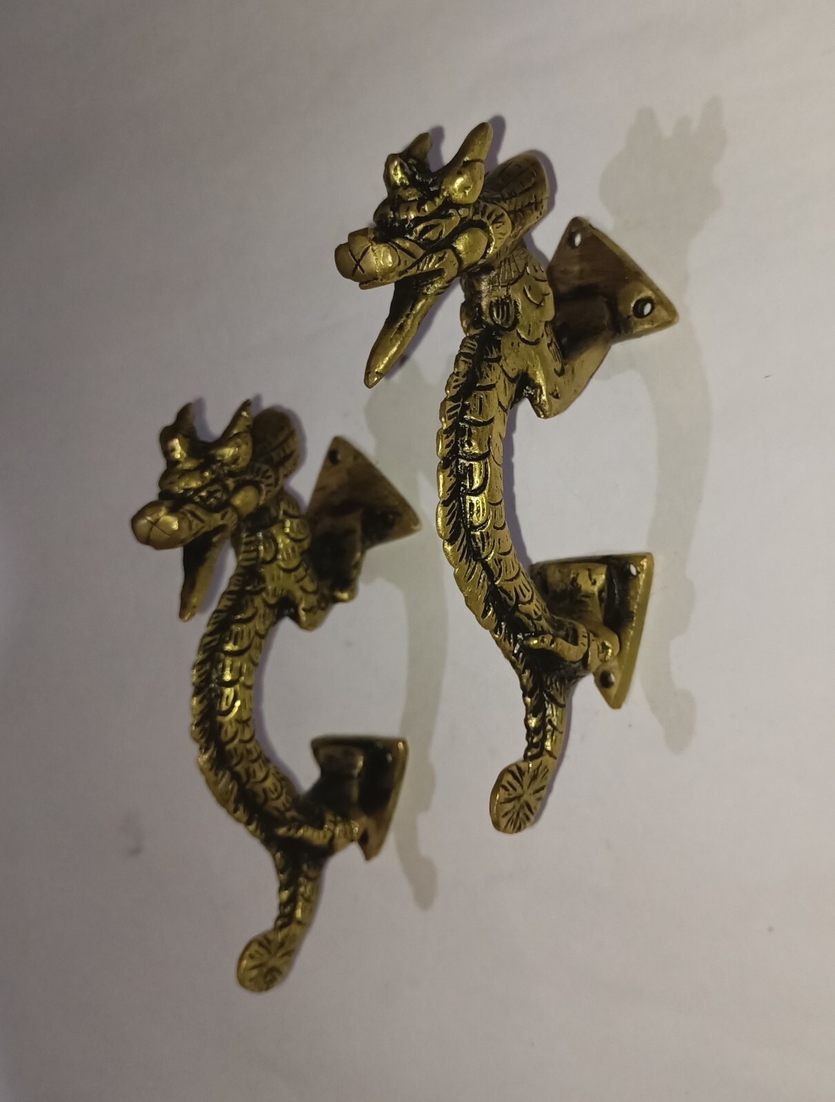 Fire Dragon Design Door Handle Pair Brass Feng Shui Theme Drawer Pull Set GTX