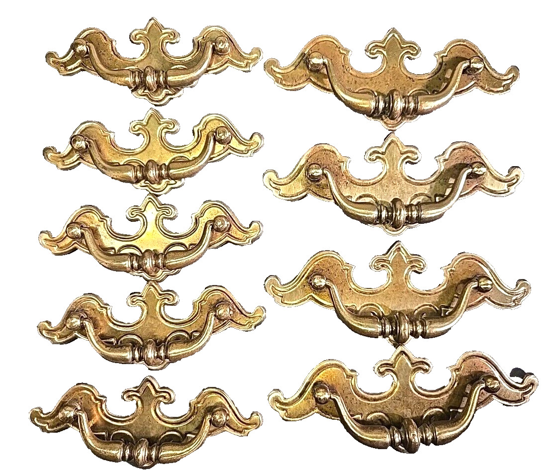 Lot 9 Mixed Brass Batwing Chippendale Double Hole Drawer Pull Handles 2 Sizes
