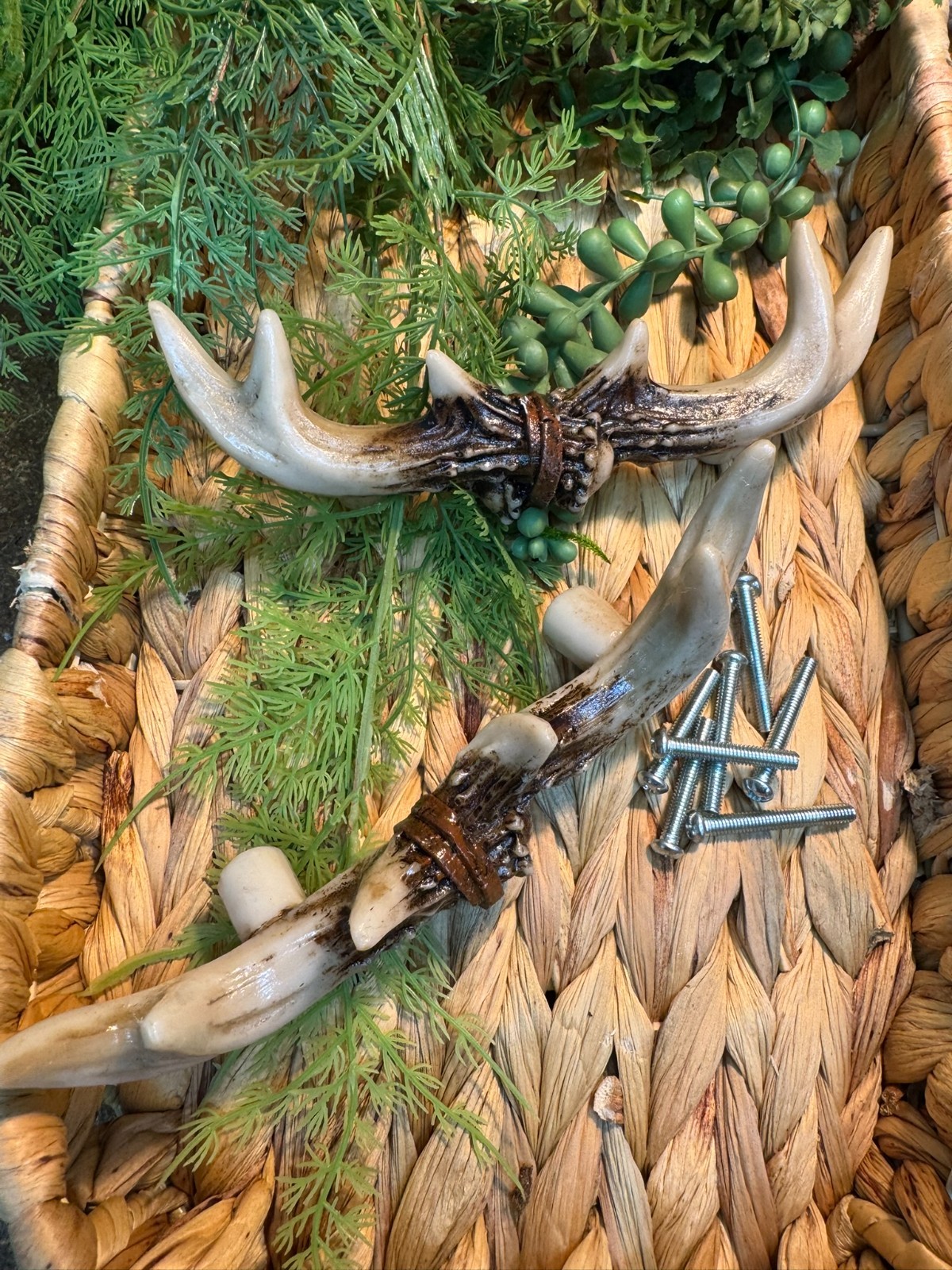 Set of 2 Western Rustic Deer Antlers Door Pull Furniture Hardware Bar Handles