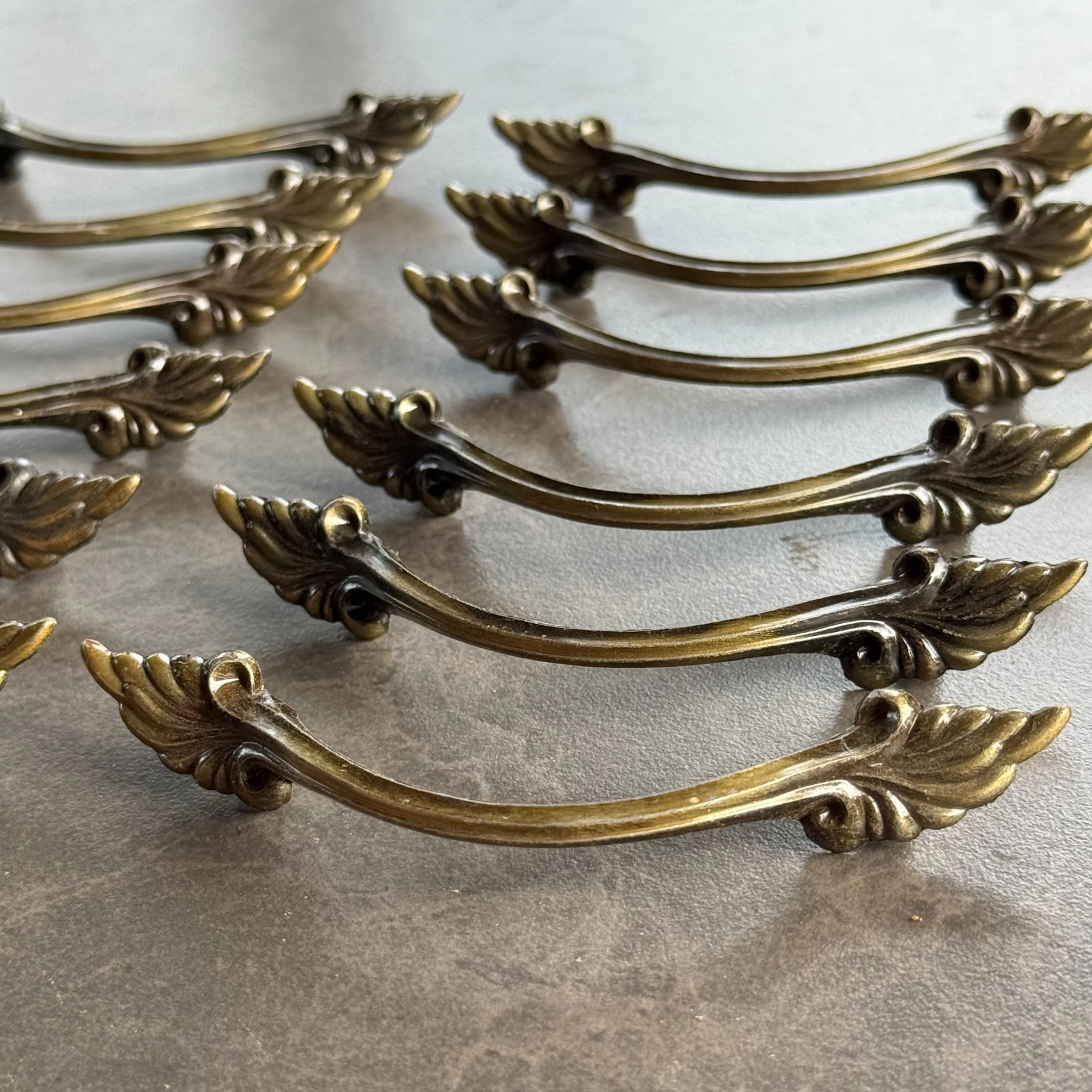 Brass Drawer Handle Pulls, Vintage Japan Art Nouveau Style – Set of 12