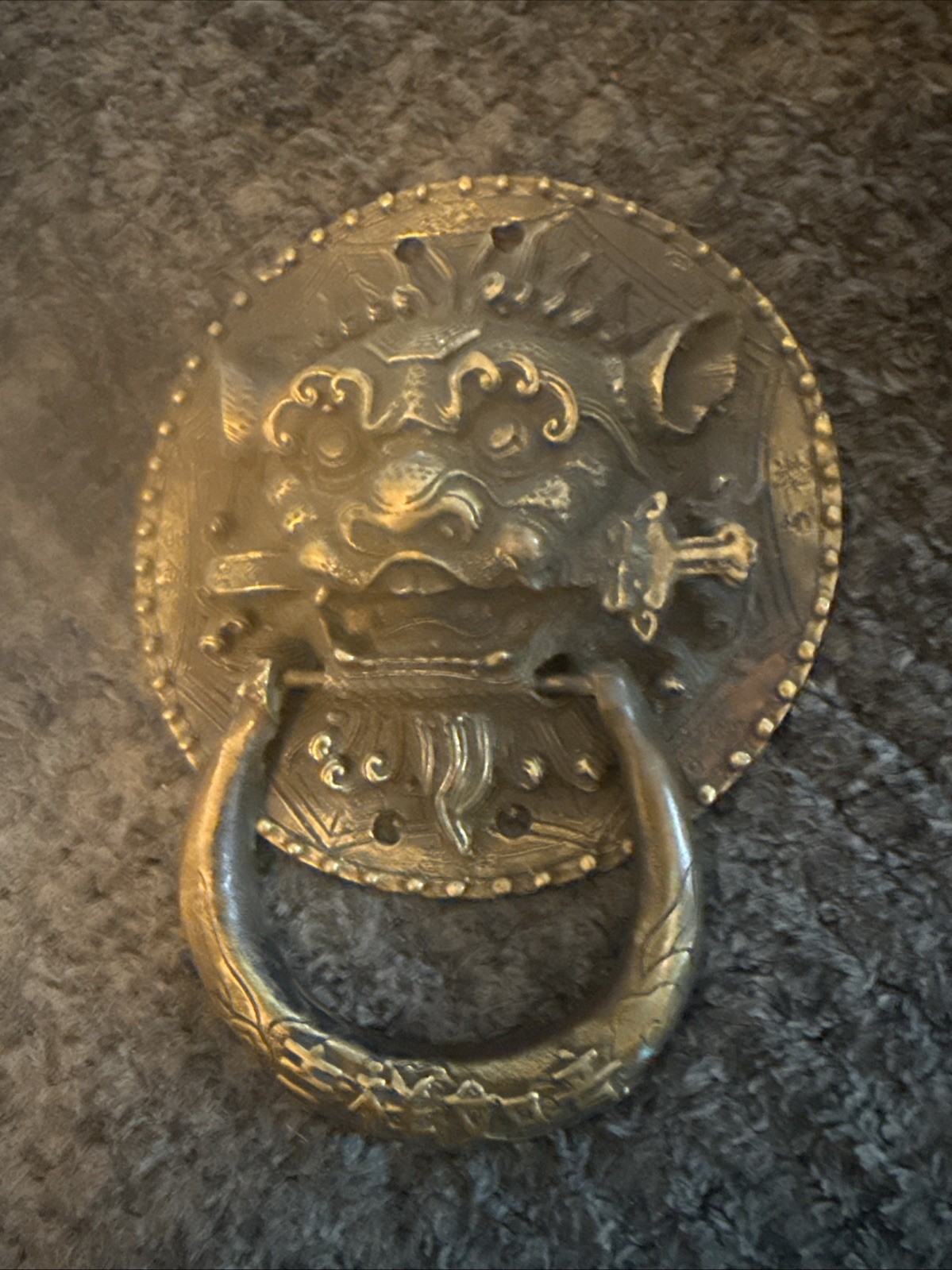 Chinese Foo Dog Lion Head Ring Pull 4” Brass Furniture Hardware Cabinet Chest