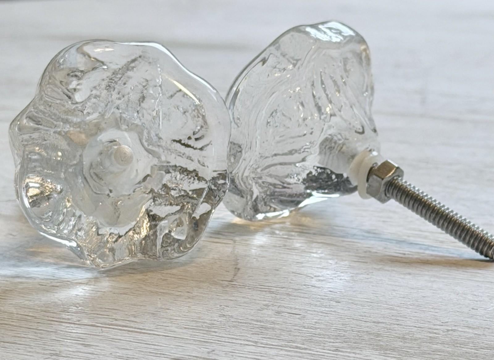 1 VINTAGE HOLLYWOOD REGENCY Flower Glass CRYSTAL Cabinet Drawer KNOBS DOOR PULLS