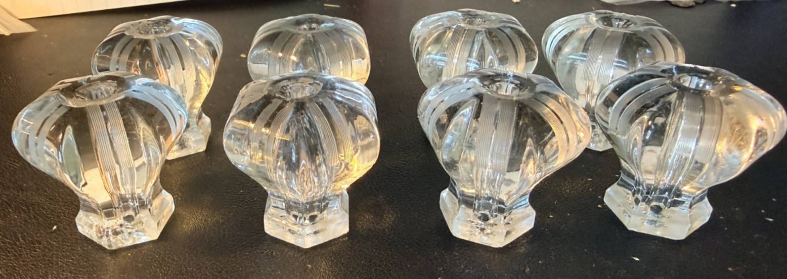 Vintage 6~Sided Hexagonal Clear Glass Elegant Unique Drawer Knobs Lot of 8