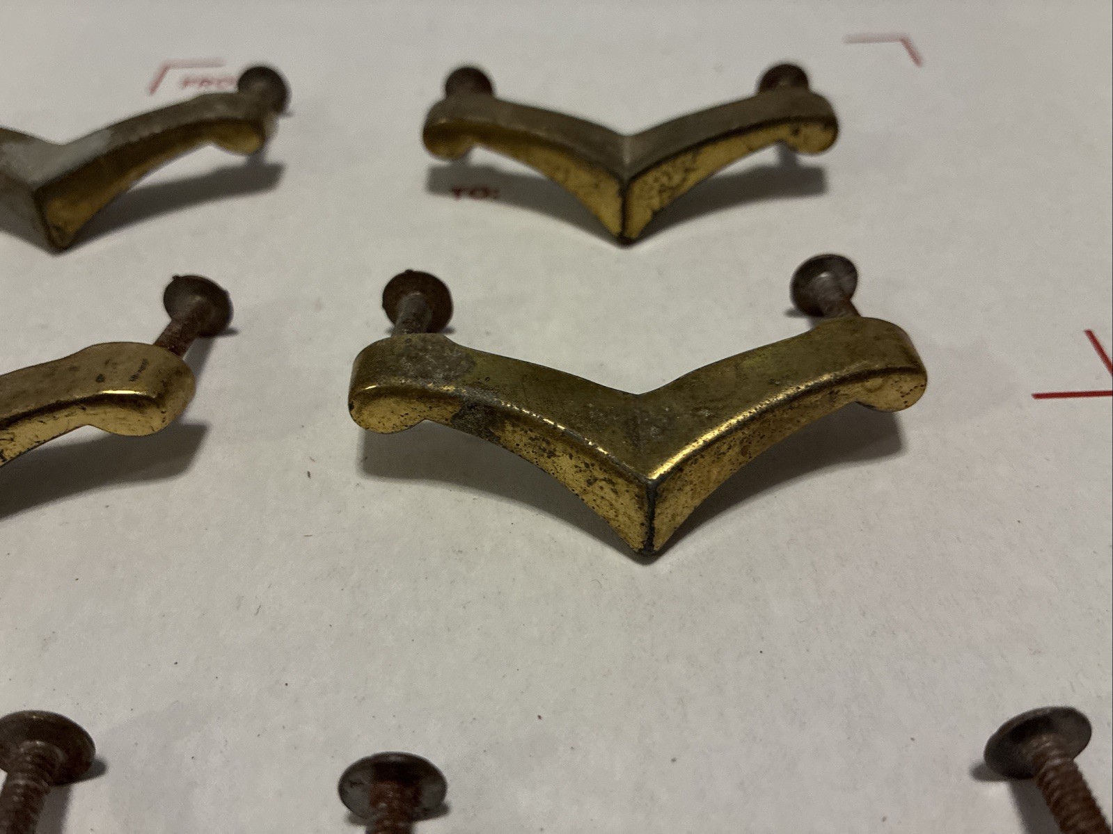 Mid Century Chevron Drawer Pulls • Lot of 9pcs Vintage 50s Boomerang Pulls