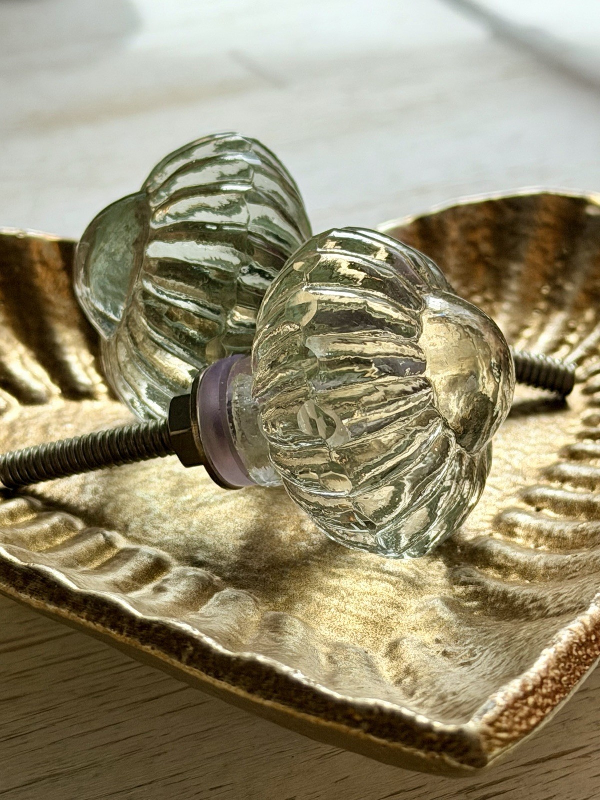 Two Vintage Glass Floral Cabinet Pulls Knobs Bathroom Kitchen Knobs Clear Glass