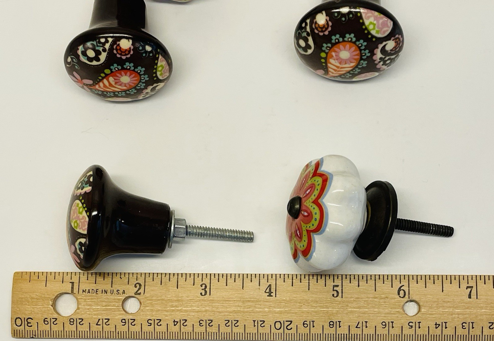 5 -Cabinet Knobs Floral Paisley Boho 1.5″ Single Mount Hand Painted Drawer Pulls
