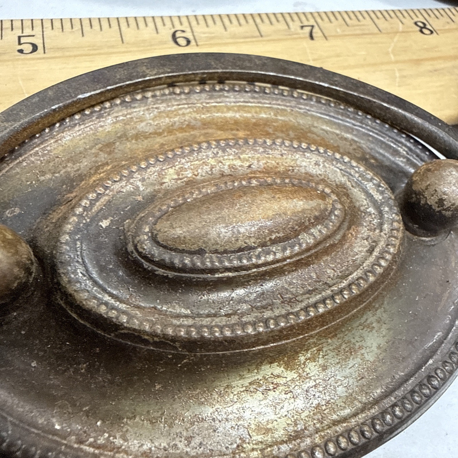 Vintage Pull Antique Brass finish Bail Drawer Pull Oval Drop 2-1/2″ center.
