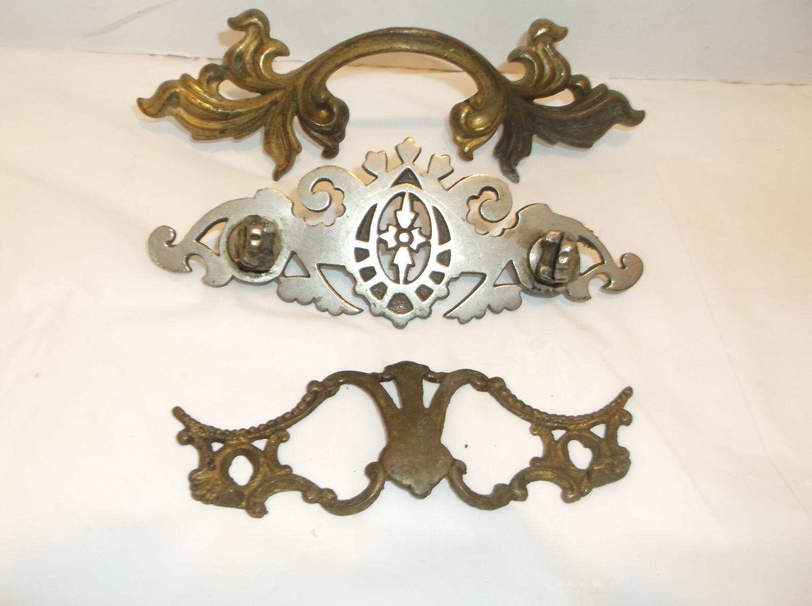 3 Antique Vintage Dresser Metal Back plates from Salvage Could be Cast?