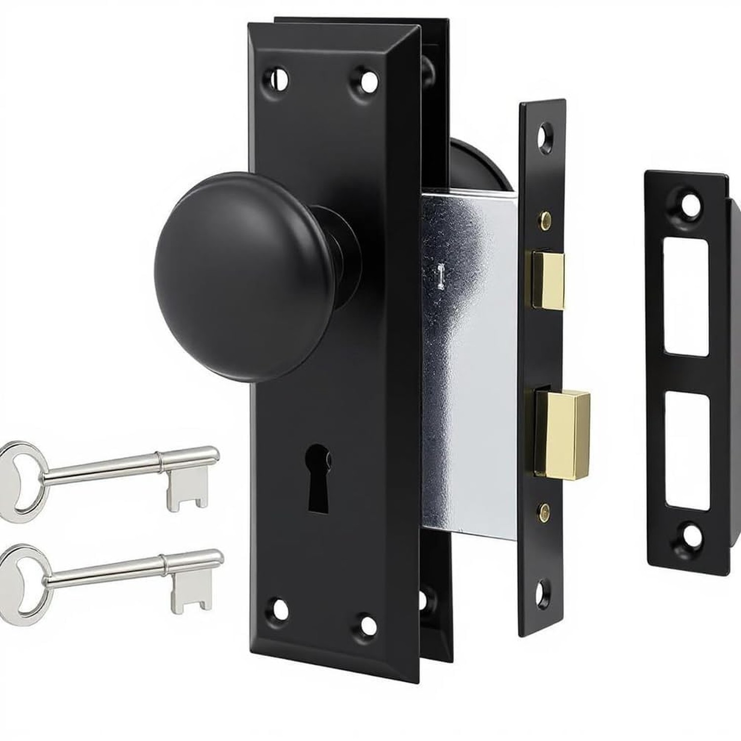Vintage Mortise Lock Set for Interior Doors – Antique Door Knobs with Heav