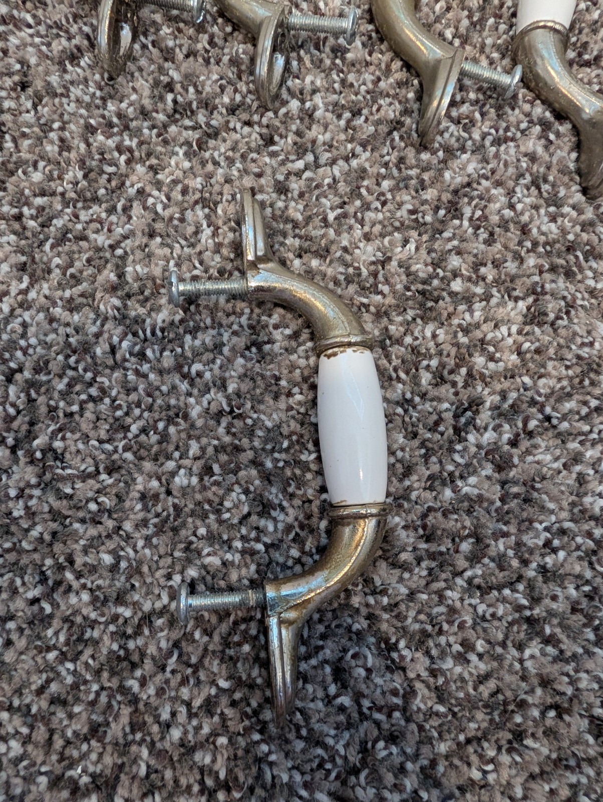 Lot of 20 VTG Nickel & White Ceramic Drawer Pulls 5″ / 3″ C2C + Screws