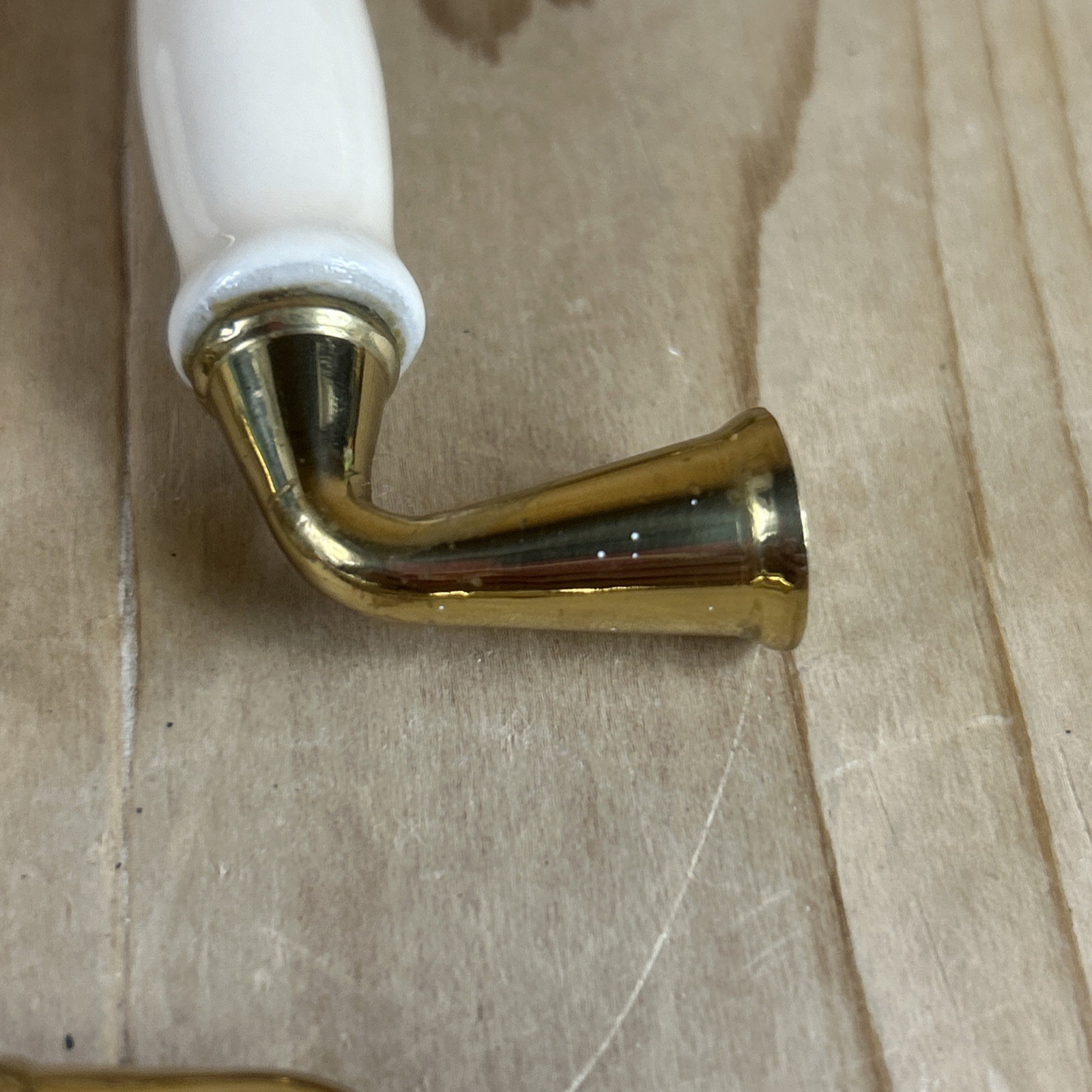 Vintage Drawer Pulls Cabinet Handles Set of 12 Beige Ceramic Center 3.5” Brass