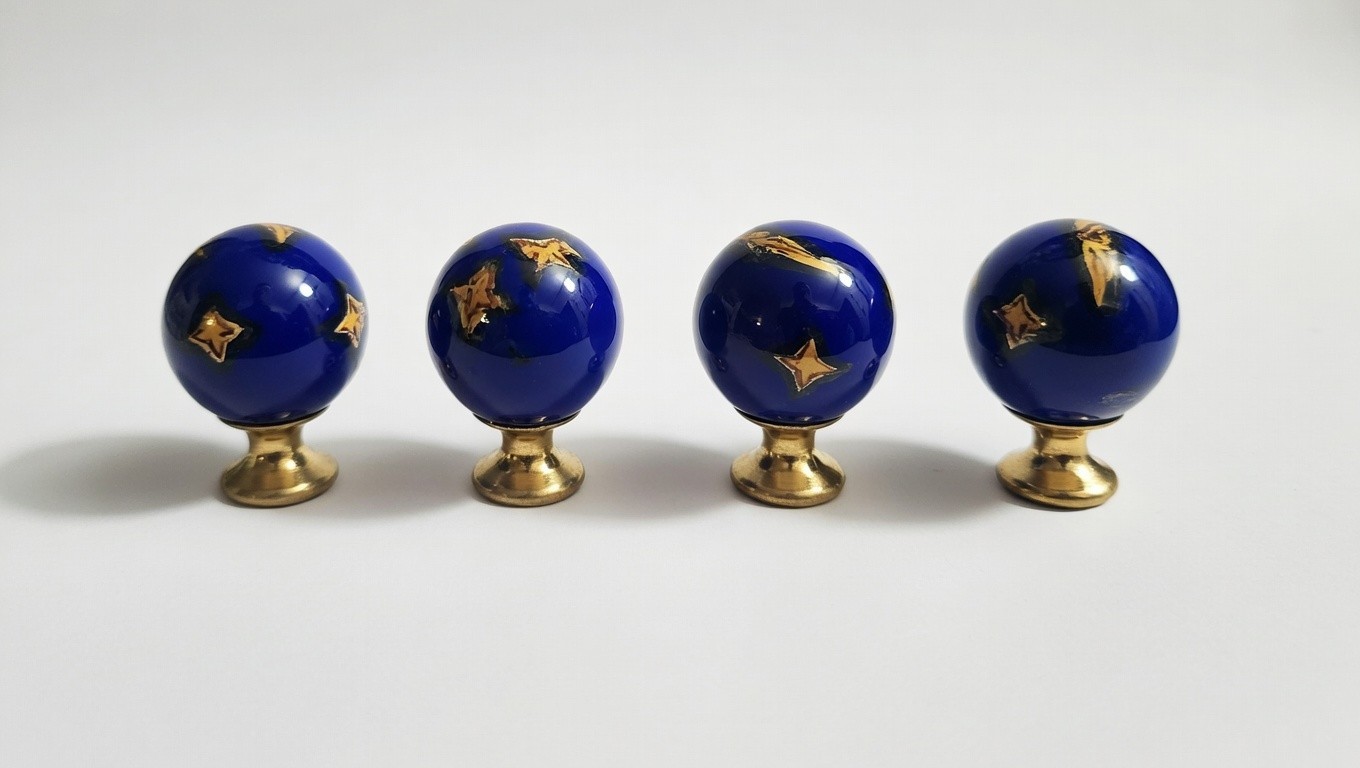 VTG Blue Celtic Porcelain Brass Knobs Drawer Pulls With Hardware