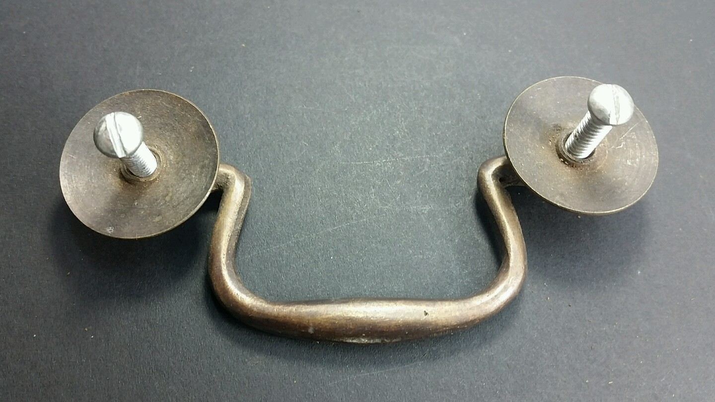 2 Antique Brass Swan Neck Bails Cabinet Drawer Pull handles approx. 3″ cntr #H39