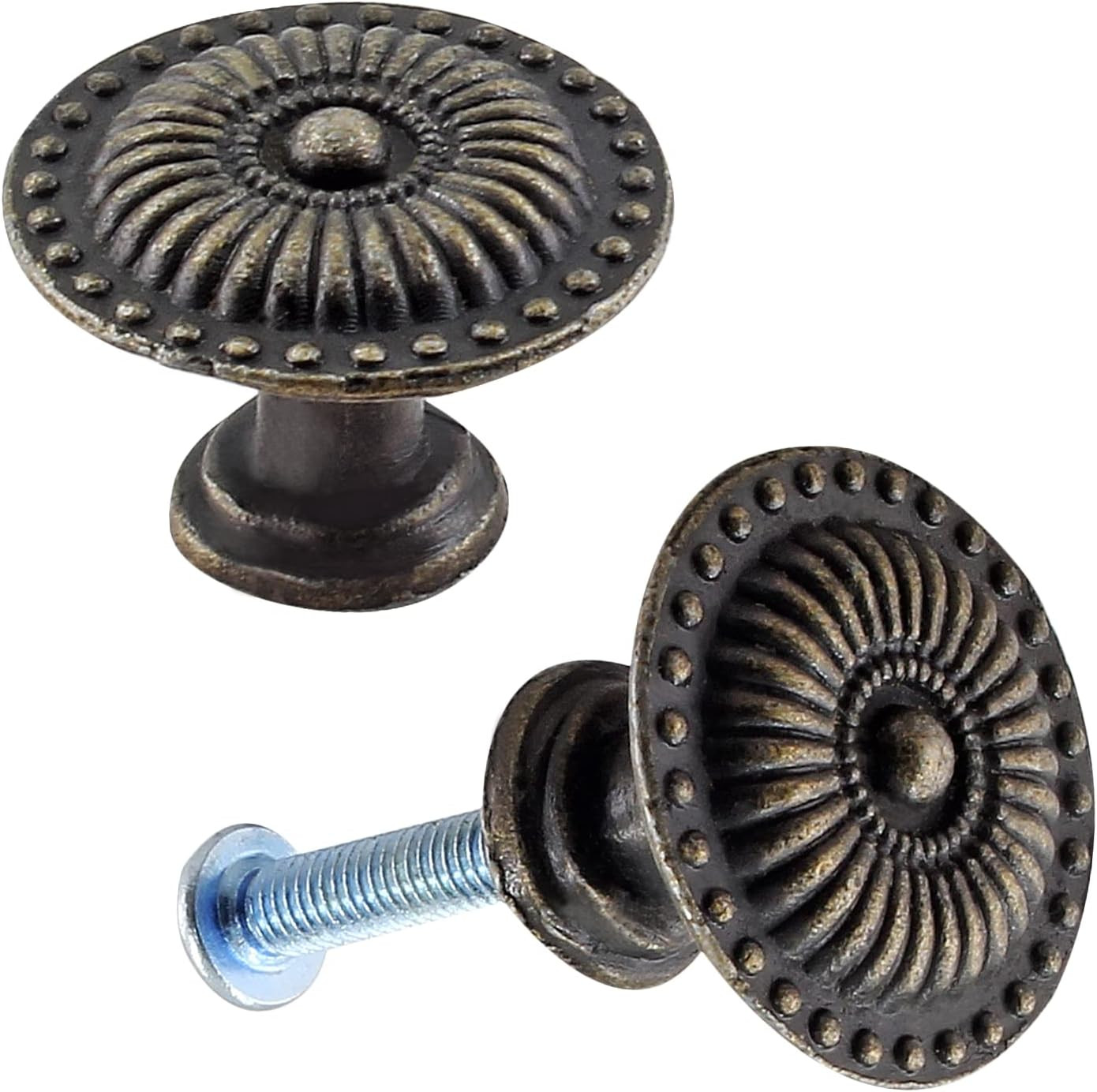 Jiozermi 12 Packs 0.94 Inch Vintage Dresser Knobs Bronze, Small Drawer Knobs, An